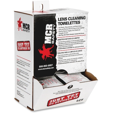 Mcr Safety Lens Cleaning Towelettes, Anti-Static/Anti-Fog Formula, Individually Wrapped, 100PK MCSLCT